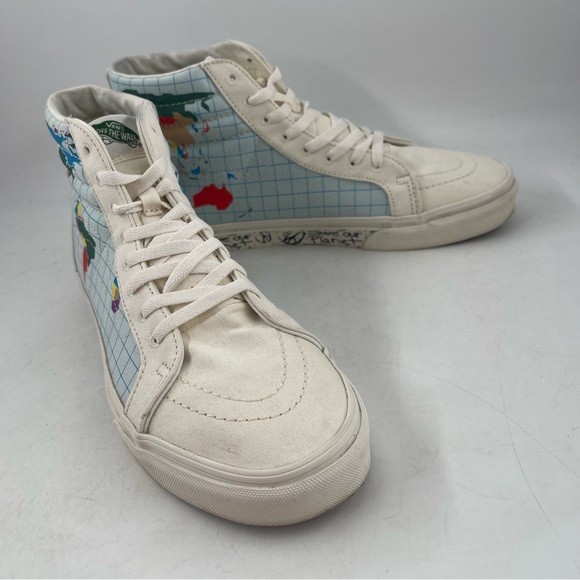 👞Vans Men’s Save Our Planet SK8 Reissue-SZ 9-Off-White Canvas Hi Top Sneaker - Picture 2 of 14